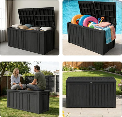 180 Gallon Outdoor Storage Box Resin Deck Box All Weather Waterproof Large Lockable Storage Container Deck Box for Patio Furniture, Garden Tools, Lockable, Black