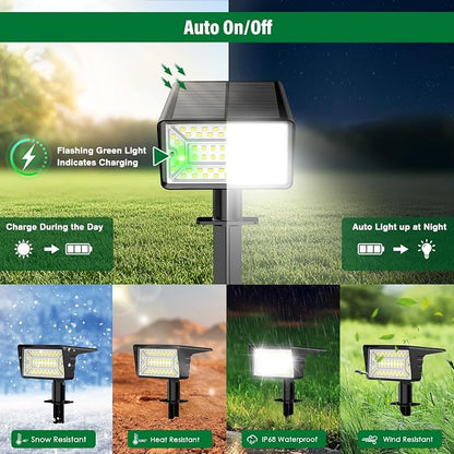 Solar Spot Lights Outdoor with 60 LED & Auto On/Off, 4 Pack Solar Lights Outdoor Waterproof IP68 with 3 Lighting Modes, 2-in-1 Solars Landscape Light for Outside, Garden, Yard(Cool White)