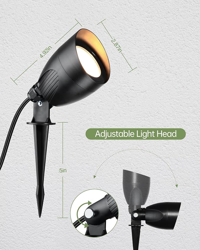 LITFIT 120V LED Outdoor Spotlight, 5.5W 2700K Plug in Spotlight, Landscape Accent Luminaire, Waterproof Flood Light for Yard, Tree, Flag, Lawn, Garden, Holiday Decorative, 5FT Extension Cord, 4PACK