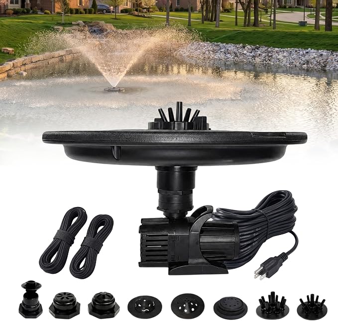 Half Off Ponds 3/4 HP Floating Fountain and Aerator | 8,000 GPH output, 11 spray patterns, 100 ft cord, Energy-efficient design, Mid-sized aeration