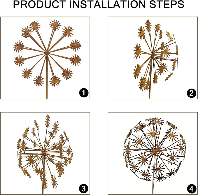 2 Pack Metal Flower Stakes for Outside, 3D Rusty Metal Plants Garden Statues Yard Art, Outdooor Decorative Garden Stake for Flower Bed Lawn Balcony Flower Pot (Style 1)