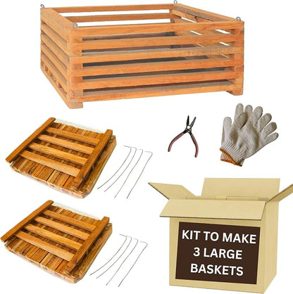 Orchid Basket Making Kit for 3 Strong 12 Inches Wide Hanging Orchid Baskets for Outdoors with Hangers, for Orchids, Staghorn Ferns, Handmade Rustic Wood Vanda Baskets, Staghorn Fern Mount