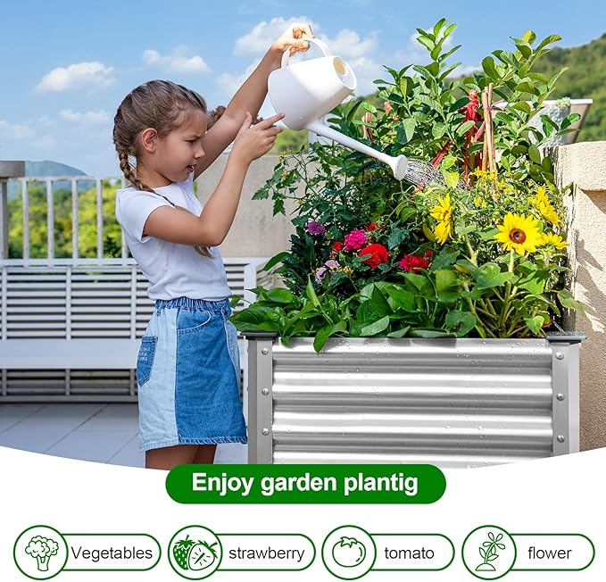 Land Guard 2 Pack Galvanized Raised Garden Bed with Legs, 48×24×32in Large Metal Elevated Raised Planter Box with Drainage Holes for Backyard, Patio, Balcony, 700lb Capacity
