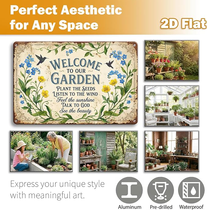 Garden Decor Sign Welcome to Our Garden Floral Wall Art | Garden Lovers • Yard Patio Display • Garden Theme • Vintage Botanical Style • UV Printed • 8x12 Inch