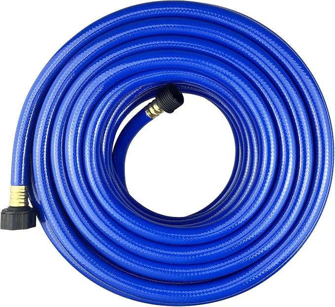 Darnassus PVC Garden Hose 1/2 Inch, 75 FT Flexible Water Hose Blue with Male and Female Plastic Fittings - No Leaking and Lightweight for Household Outdoors Lawns Patio