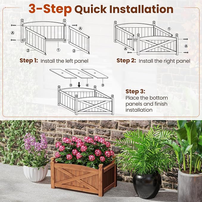 Giantex Raised Garden Bed, Wooden Planter Box Outdoor, 25”x 16”x 15” Rectangular Garden Bed for Vegetables Flower Herb Fruit