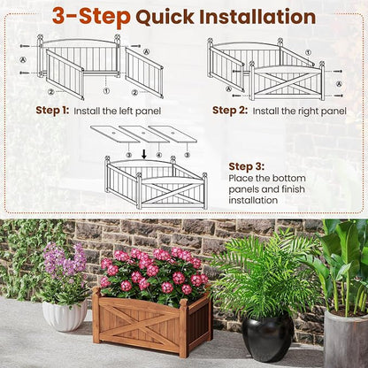Giantex 2 Pcs Raised Garden Bed, Wooden Planter Box Outdoor, 25”x 16”x 15" Rectangular Garden Bed for Vegetables Flower Herb Fruit