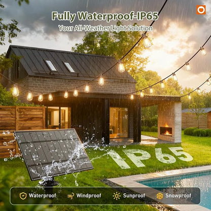 addlon 54(48+6) FT Solar String Lights Waterproof,Patio Lights Solar Powered with Remote& USB Port 24+2 LED Shatterproof Bulbs 3 Lighting Modes Outdoor Lights for Camping Backyard Garden