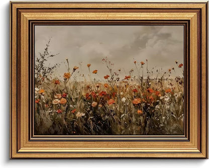 Devunaty Gold Framed Wall Art Vintage Flower Canvas Wall Art for Living Room Wildflower Field Nature Landscape Wall Decor Painting Picture Rustic Farmhouse Print Artwork Bedroom Bathroom Decor 9"x11"
