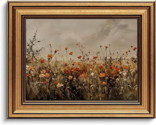 Devunaty Gold Framed Wall Art Vintage Flower Canvas Wall Art for Living Room Wildflower Field Nature Landscape Wall Decor Painting Picture Rustic Farmhouse Print Artwork Bedroom Bathroom Decor 12"x16"