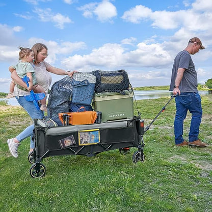 Timber Ridge 51.2'' Extended Collapsible Wagon Cart with Brakes and Cargo Net, 500LBS Heavy Duty Foldable Utility Wagon with Adjustable Handle, 400L Capacity Portable Cart for Camping Sports Shopping