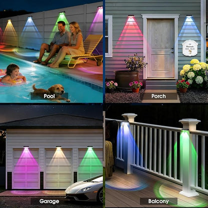 Solar Fence Lights Outdoor, Warm White & RGB Combo 8 Modes Color Changing Fence Lights Solar Powered for Outside, LED IP65 Waterproof Solar Patio Light for Step, Pathway, Garden, Deck, Stairs - 8 Pack