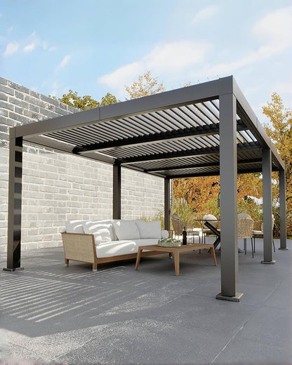 Garveelife All-Aluminum Louvered Pergola 12 ft x 20 ft, Outdoor Pergola with Adjustable Louvered Roof, Reinforced Aluminum Frame, Integrated Drainage System, Hardtop Gazebo for Patio, Deck, Gray