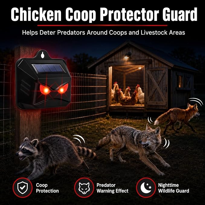 Solar Nocturnal Animal Repeller Outdoor,Auto Activate Predator Eyes Animal Deterrent Lights for Coyote, Raccoon, Fox, Skunk, Deer Repellent for Yard, Garden & Chicken Coop Protector Guard, Pack of 8