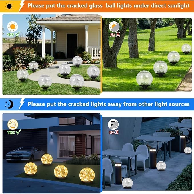 SyouHome Solar Garden Lights Outdoor Waterproof, Landscape Garden Decor | 6 Pack, Auto On/Off Cracked Glass Ball Light, Warm White Solar Globe Lights for Pathway/Patio/Lawn/Yard & Gardening Gift