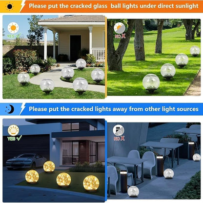 SyouHome Solar Garden Lights Outdoor Waterproof, Landscape Garden Decor | 6 Pack, Auto On/Off Cracked Glass Ball Light, Warm White Solar Globe Lights for Pathway/Patio/Lawn/Yard & Gardening Gift