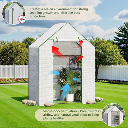 Greenhouse for Outdoors, Small Greenhouse, Walk-in Greenhouses with 3 Tiers 4 Shelves, PE Cover, Heavy Duty Plant Greenhouses for Garden and Backyard
