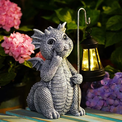 Qeeman Solar Dragon for Garden Decor: Weatherproof Resin Statues | Warm Glow Lantern Outdoor Decoractions for Yard Pathway Patio Porch Balcony Front, Gifts for Mom Grandma Lovers