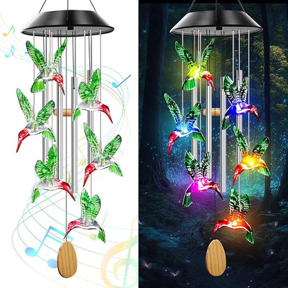 Solar Hummingbird Wind Chimes with 4 Music Aluminum Tubes | Wind Chimes for Outside,Best Gifts for Mom Grandma Women Wife Aunt Sister, Unique Mobile Wind Chime, Garden Yard Decor