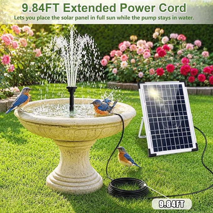 12W Solar Fountain Pump, Solar Powered Water Pump with 6 Nozzles & 3.28FT DIY Water Hose, Solar Water Fountain for Outdoor Garden Bird Bath Pond Water Feature