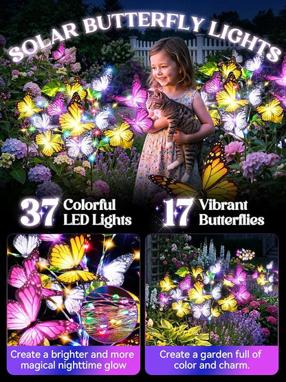 Solar Lights Outdoor, 3 Pack Solar Garden Lights with 111 Colorful LEDs & 51 Realistic Silk Butterflies, IP65 Waterproof Outdoor Solar Light for Yard Patio Garden Decor, Gifts for Mom Grandma