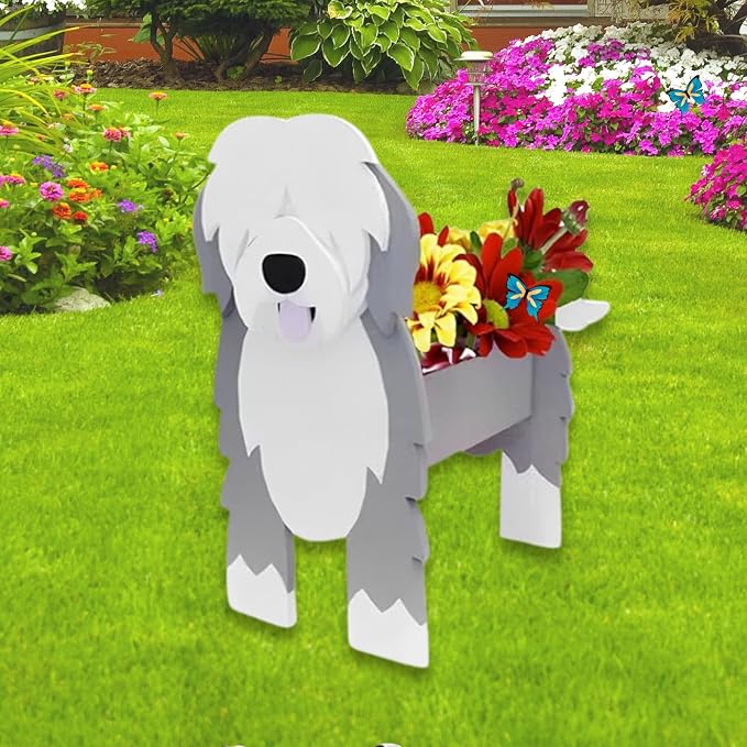 English Shepherd Dog Planter Pots, 9.45 x 6.38 x 13.39 Inches | Dog Flower Pot, Cute Animal Shaped Plant Pot, Gifts for Women & Pet Lovers, Indoor Outdoor Garden Home Office Decor