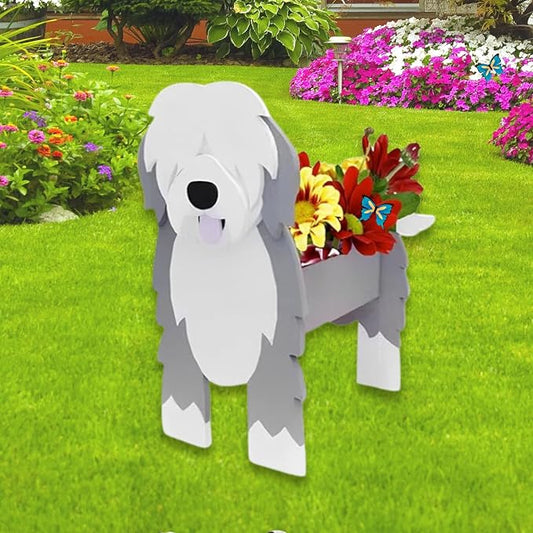 English Shepherd Dog Planter Pots, 9.45 x 6.38 x 13.39 Inches | Dog Flower Pot, Cute Animal Shaped Plant Pot, Gifts for Women & Pet Lovers, Indoor Outdoor Garden Home Office Decor