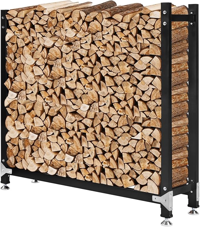 M METERXITY 4ft 1/4 Cord Firewood Rack Outdoor Upgrade Heavy Load-Bearing Frame, Wood Racks with Anti-Slip Adjustable Pad, Firewood Logs Holder Stand for Outdoor Indoor Patio Firepit