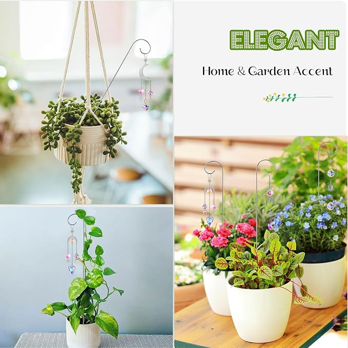 4 Pack Crystal Sun Catchers with 13.5'' Small Trellis for Potted Plants | Sliver,Indoor Plant Accessories,Fairy Garden Stakes Suncatcher Decoration for Home Window,Gift For Plant Lovers and Gardeners