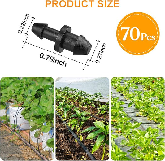 70 Pack Drip Irrigation Universal 1/4" Barbed End Plug Fittings, Barbed Connectors for Drip or Sprinkler System