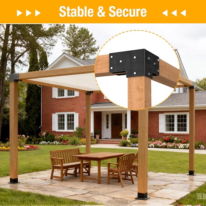 3-Way Pergola Brackets, 4"x4" Pergola Kit, Pergola Corner Bracket for Gazebos, Patio Pergolas, Log Cabin, Wooden Beams (4PCS)