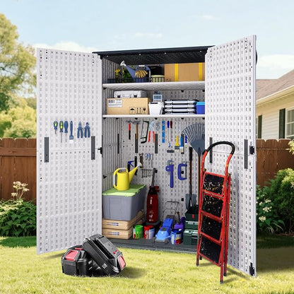 Greesum Outdoor Storage Cabinet Without Shelves, 50 cu.ft Outdoor Waterproof Storage Shed for Garden Tools, Garbage Cans, Pool Storage, White