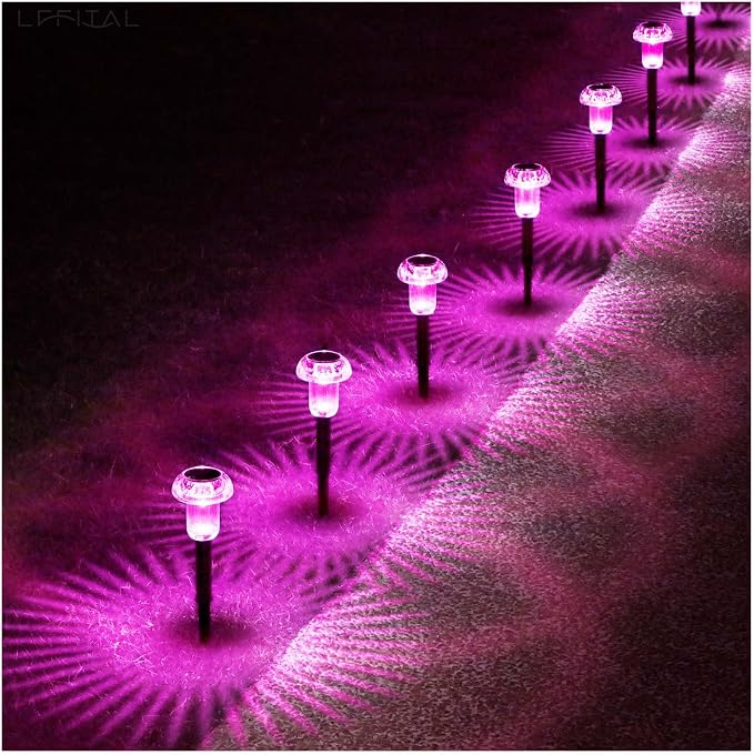 16 Pack Halloween Solar Lights Outdoor Hot Pink Solar Pathway Lights Outdoor Purple Mushroom LED Waterproof Lighting Stake for Outside, Yard, Path, Garden, Lawn, Patio, Landscape Decorations