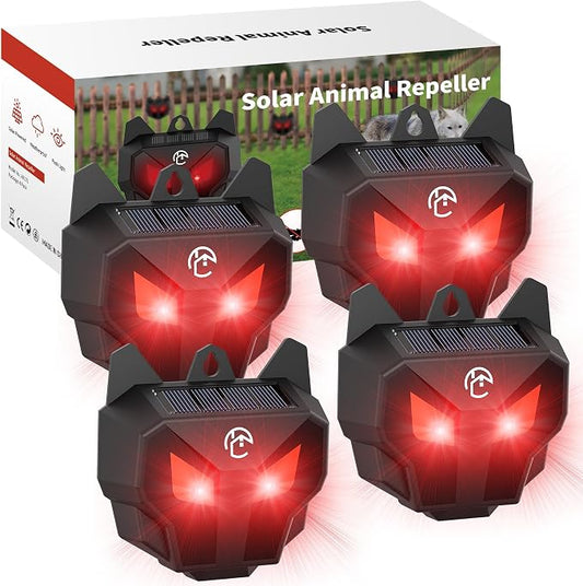2 Pack Solar Nocturnal Animal Repeller with Red LED Flashing Lights – Effective Coyote, Raccoon, Skunk, Deer & Hawk Deterrent – Waterproof Predator Lights for Yards, Gardens & Chicken Coops