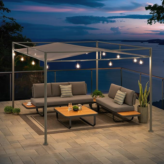 SUNJOY 10' x 10' Outdoor Pergola, Darkeford Metal Pergola with Grey Sling Fabric Sun Shade Canopy for Outdoor Patio, Garden,Yard, Deck, Entertaining