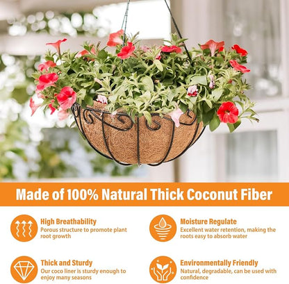 Legigo 2 Pack 10 Inch Metal Hanging Baskets for Plants Outdoor- Round Wire Hanging Planters Basket with Coconut Coir Liner, Hanging Flower Pot for Outdoor Plants Flowers Garden Decorations