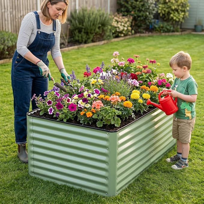 6x3x2 Ft Galvanized Steel Raised Garden Bed, Green, 1 Pack | Patented Leak-Proof, Planter Box, Metal Construction, For Veggies, Herbs & Flowers