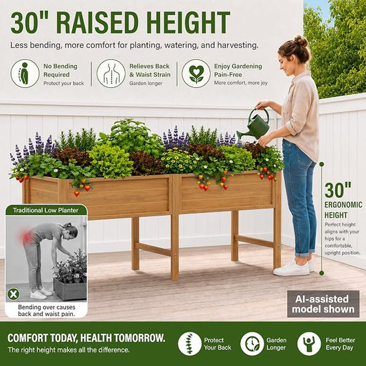 YEFU 72" Large Raised Garden Bed, Wood-Look HIPS 6ft Extra Large Bed, Teak | Extra Large Garden Bed for Backyard Growing, 6ft Design, Wood-Look HIPS, Drainage, 770 lbs High Capacity Support