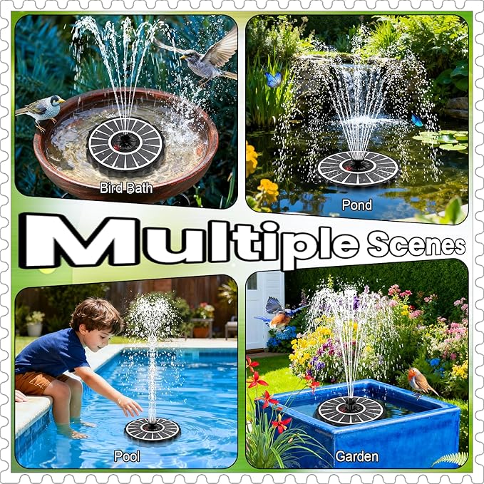 Yzert Solar Fountain with 2000mAh Battery & Innovative Indicator Works in Cloudy Day, 3.5W 2026 Glass Solar Water Fountain Pump Flower Shape with 7 Nozzles for Bird Baths, Ponds, Outdoors (White)
