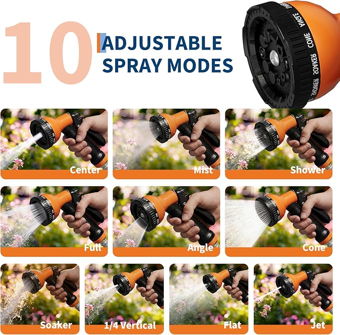 1/2 in x 100 ft Retractable Garden Hose Reel, Wall Mounted, 9-Function Nozzle, Any Length Lock, 180° Swivel, Auto Slow Rewind for Watering Lawn, Washing Car, Cleaning Patio