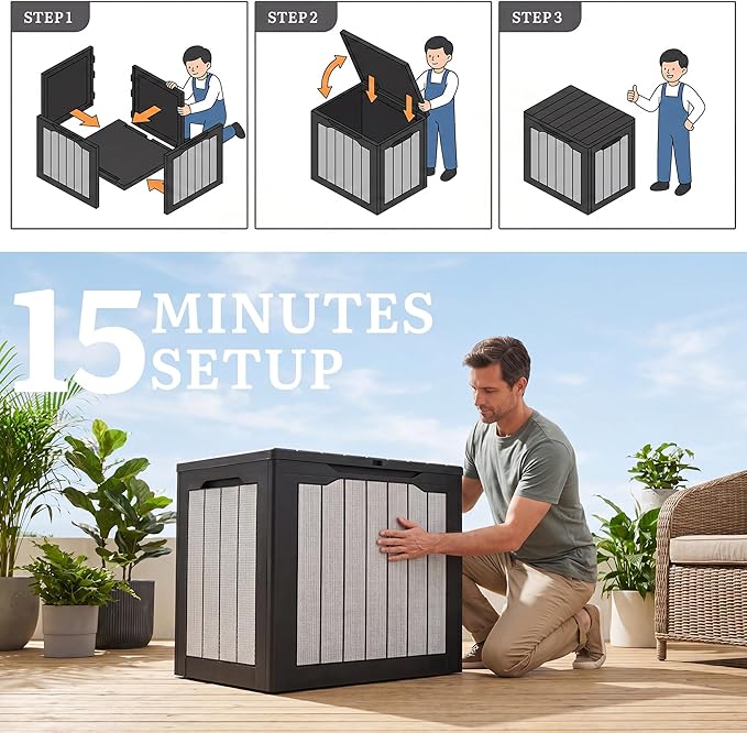 YITAHOME 30 Gallon Deck Box | 2-Pack Waterproof Resin Outdoor Storage Box with Lock, Doubles as Bench Seating for Patio Furniture Cushions,Garden Tools &