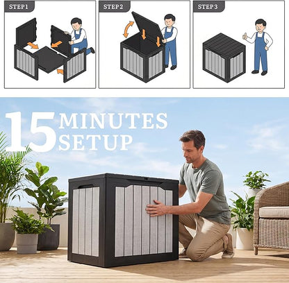 YITAHOME 30 Gallon Deck Box | 2-Pack Waterproof Resin Outdoor Storage Box with Lock, Doubles as Bench Seating for Patio Furniture Cushions,Garden Tools &