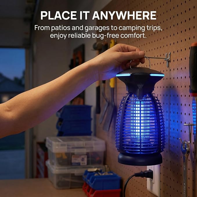 Electric Bug Zapper Outdoor, 4200V Mosquito Zapper with 20W UV Light, Plug-in Insect Killer with Removable Tray, Hanging Fly Trap for Patio, Porch, Backyard, Garage and Indoor Use