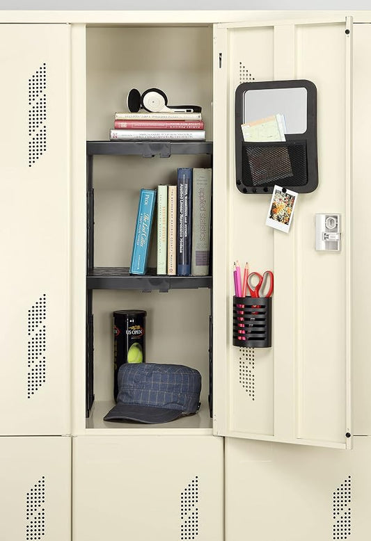 Tools-for-School Height & Width Adjustable Locker Shelf - Strong ABS Plastic - Width Adjusts from 8"-12.5" & Height Adjusts from 10"-14" - Patented Design - BEWARE OF CHEAP IMITATIONS - 2 Pack (Black)