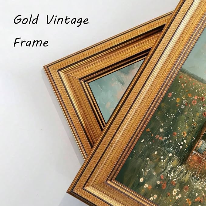 Gold Framed Vintage Book Nook Canvas Wall Art for Library Reading Room,Whimsical Bookshelf Print Pictures, Book Lover Wall Decor 12"x16"
