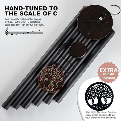 Vanquer Large Wind Chimes for Outside Deep Tone - 46'' Wind Chimes Outdoor Clearance, Memorial Windchimes, Sympathy Gift, Outdoor Décor, Patio, Home Décor, Vintage Black (46" Tree of Life)