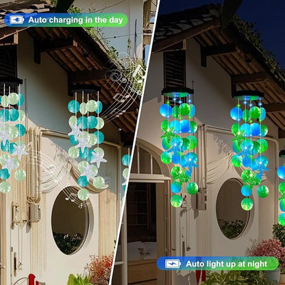 (New) Gift for Women Wife Sister Grandma Mom, Solar Wind Chimes, 2 Modes Natural Shells Outdoor Wind Chime for Garden Yard Window Decor - Blue&Green