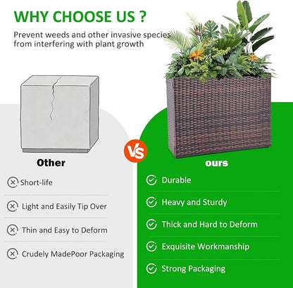 HPC Decor 32.5" Tall Planters,Plastic Planter for Outdoor Plants Handmade Wicker Large Rectangular Block Planter Box with Removable Liners, Modern Planter for Indoor Outdoor Patio Porch Deck. (Brown)