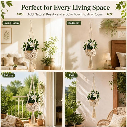 Shappy 3 Pack Boho Macrame Plant Hanger, Large Hanging Planter Plant Holder Pot Hanger Hanging Basket Wall Planters, Plants Lover Gift for Indoor Garden (Spiral Knot,White)