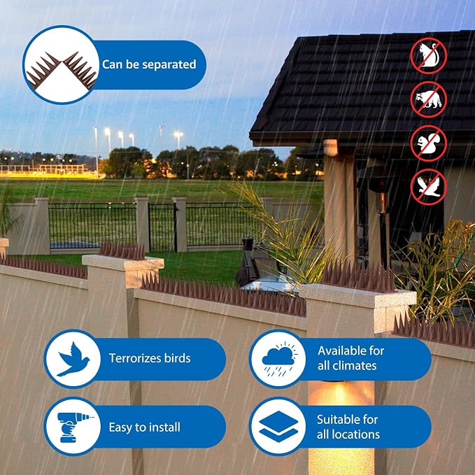 CIIC Bird Spikes, 20 Pack Pigeon Squirrel Raccoon Cat Deterrent Spike Outside Anti Robin Defender Outdoor to Keep Birds Away Roof Fence Window Nest 18.7 Feet(5.7m), Brown